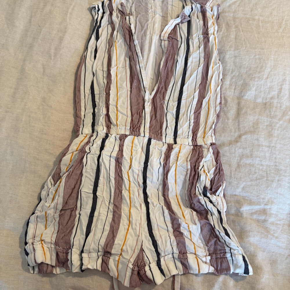 Tavik Cream Striped Jumpsuit with Rust, Black & Mustard Stripes
